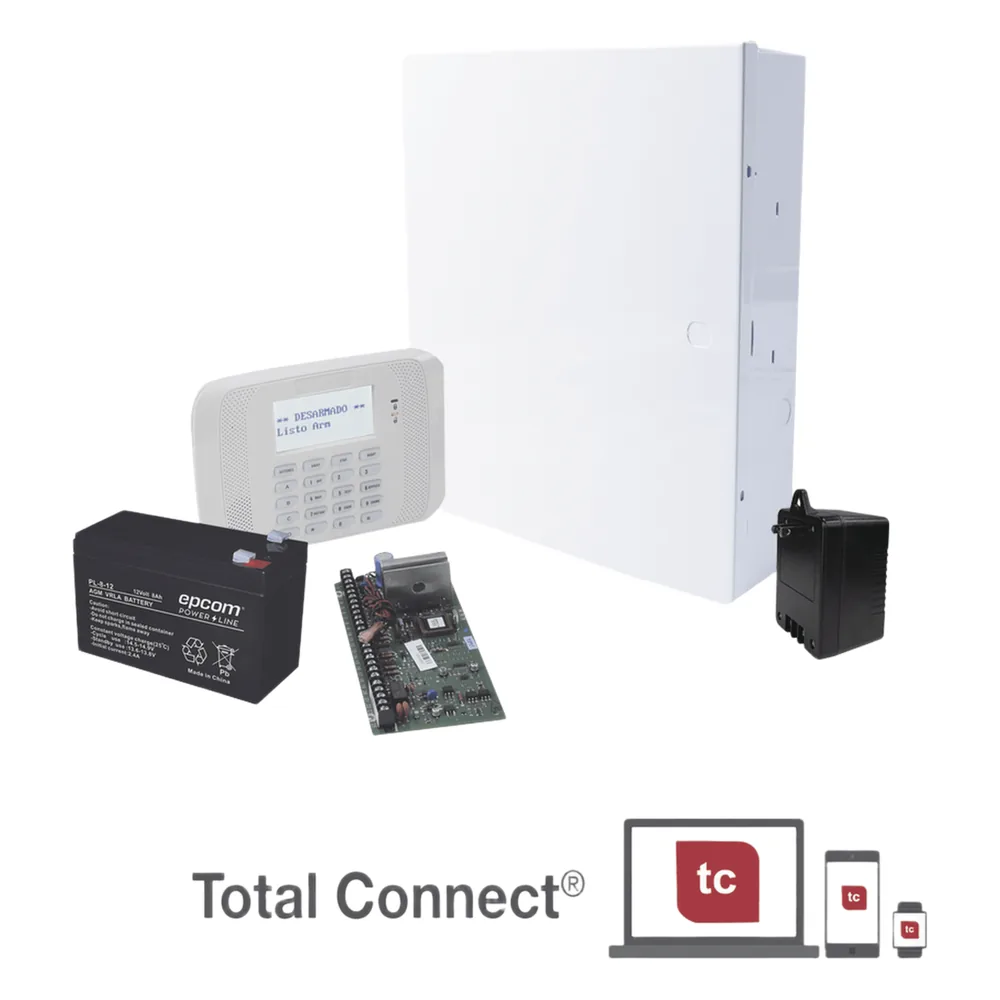 Kit de panel de alarma cableado VISTA-48LA con teclado alfanumérico, receptor RF integrado, batería y transformador