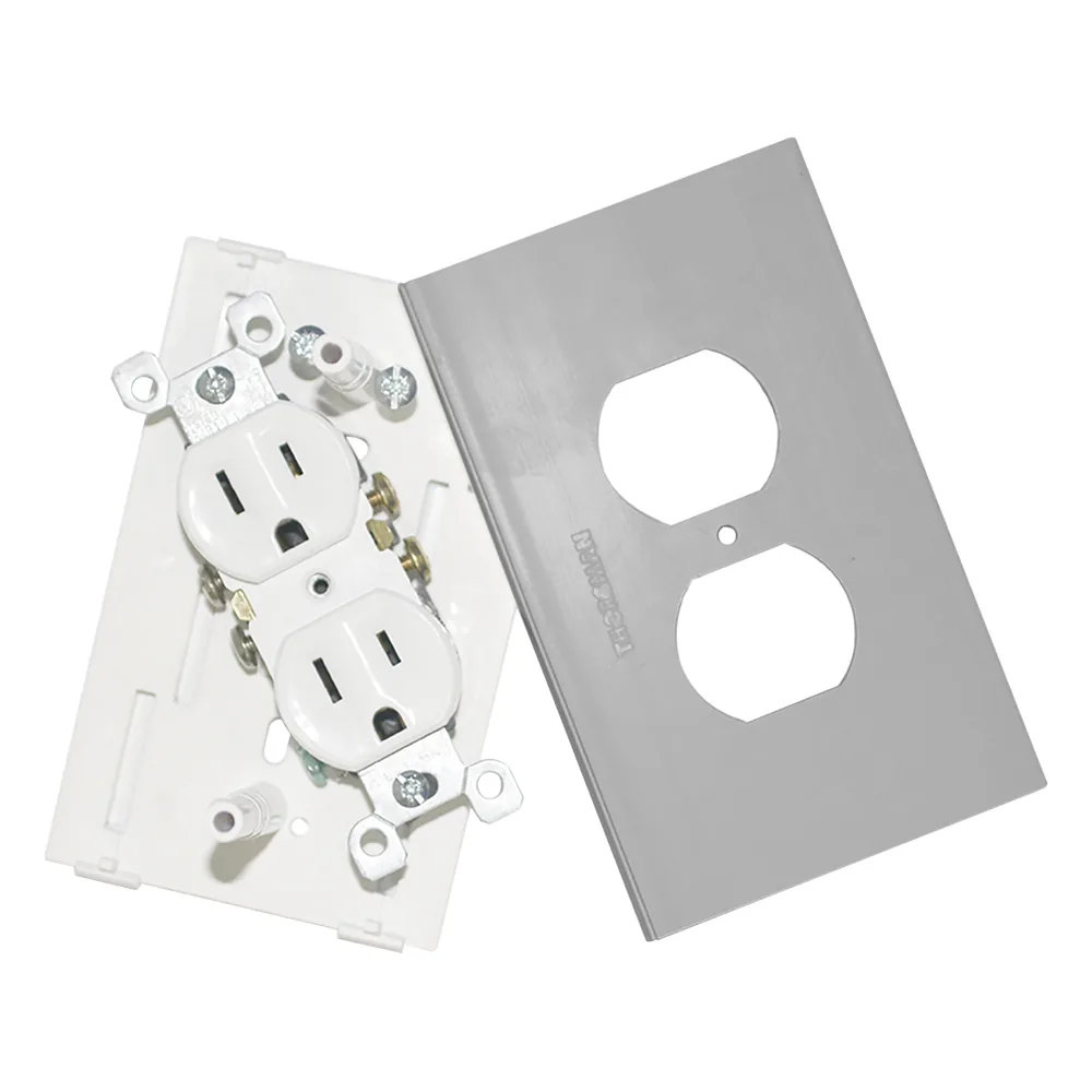 Contacto eléctrico doble, soporte y tapa color aluminio, para canaleta TEK100-A y mini columna THMICG