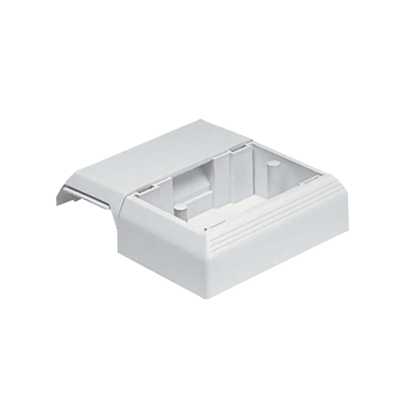 Caja Superficial Con Bisagras de Instalación a Presión, Para Canaletas T45, Material PVC Rígido, Color Blanco Mate