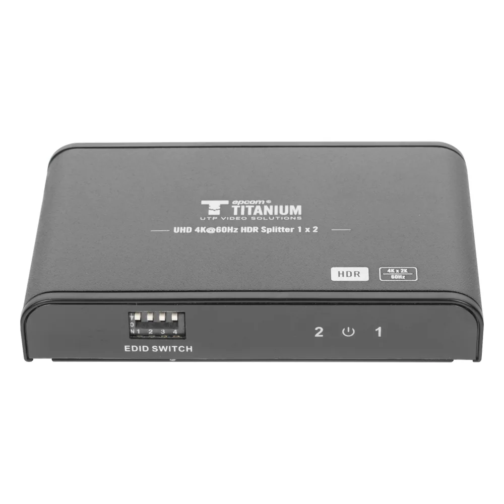 Divisor (Splitter) HDMI 4K de 1 Entrada a 2 Salidas (Simultaneas) / Soporta 4K×2K / Ajuste de resoluciones EDID / HDR / HDMI 2.0 / HDCP 2.2 / Soporta formatos de Audio Dolby Digital / Longitud del cable de entrada y salida ≤10m.