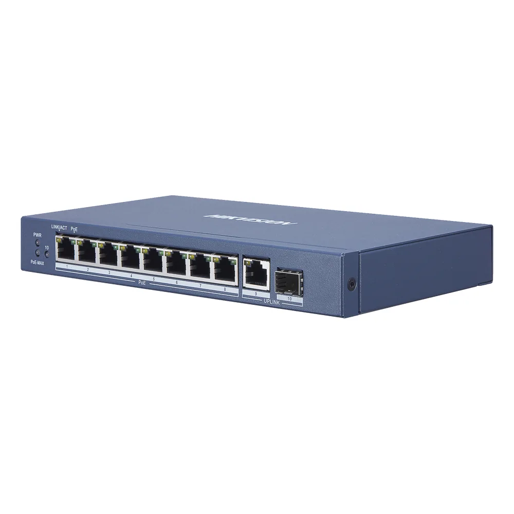Switch Gigabit PoE+ / No Administrable / 8 Puertos 1000 Mbps PoE+ / 1 Puerto 1000 Mbps de Uplink + 1 Puerto SFP / 110 Watts