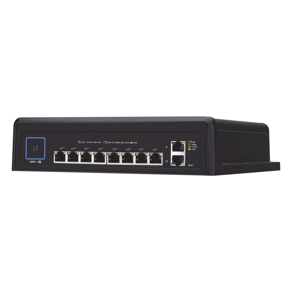 Switch industrial UniFi PoE de 10 puertos Gigabit (8 x 802.3bt y 2 x Ethernet) para temperaturas extremas