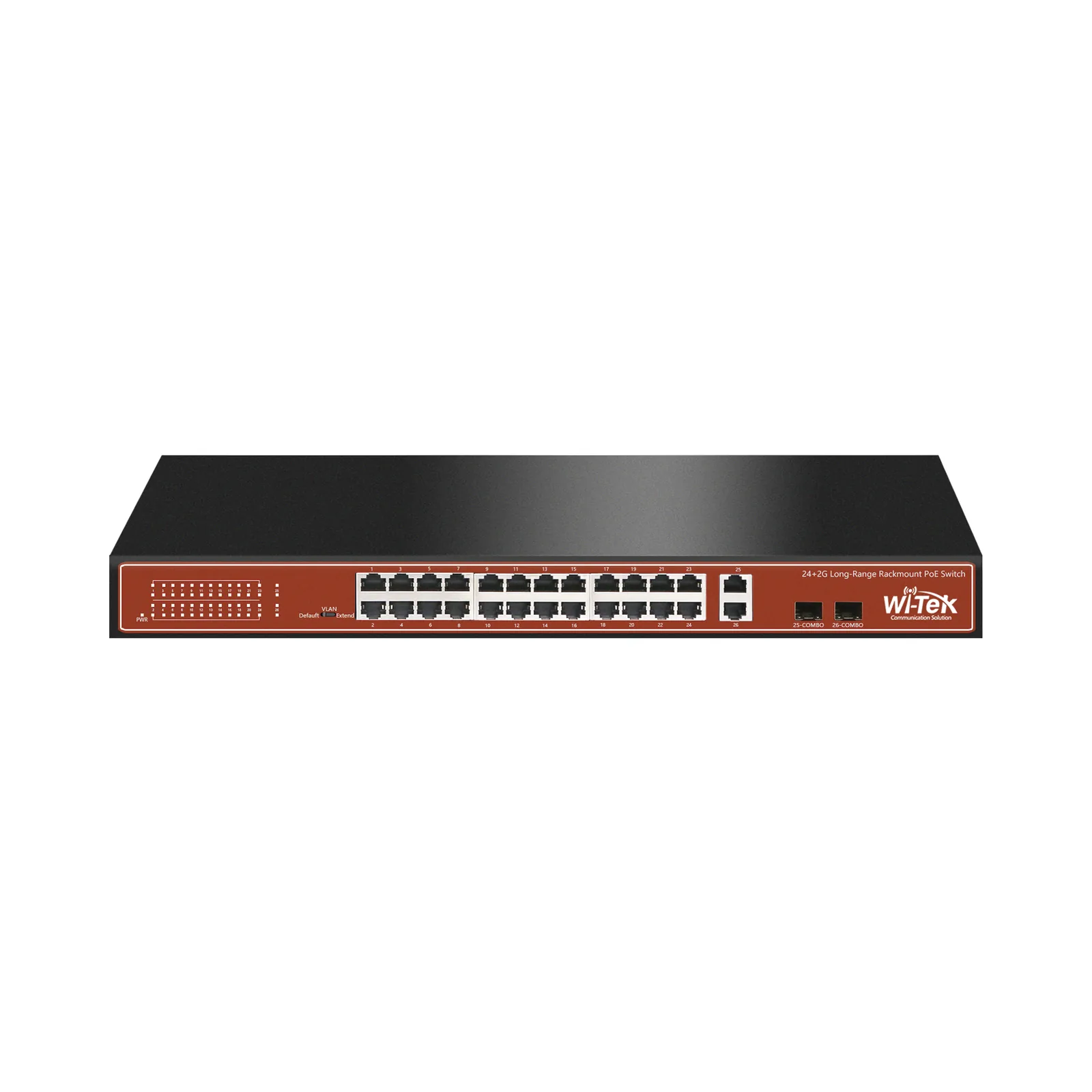 Switch PoE (802.3af/at/bt) / No administrable de largo alcance / Hasta 250m / Con 24 x 10/100Mbps + 2 x SFP Gigabit Combo / 250 W