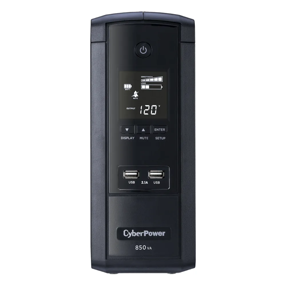 UPS Inteligente LCD / 850 VA / 510 W / Línea Interactiva con AVR / Onda Senoidal Simulada / 10 Tomas NEMA 5-15R / Protección Ethernet y Coaxial / 2 Puertos USB de Carga / Certificación ENERGY STAR