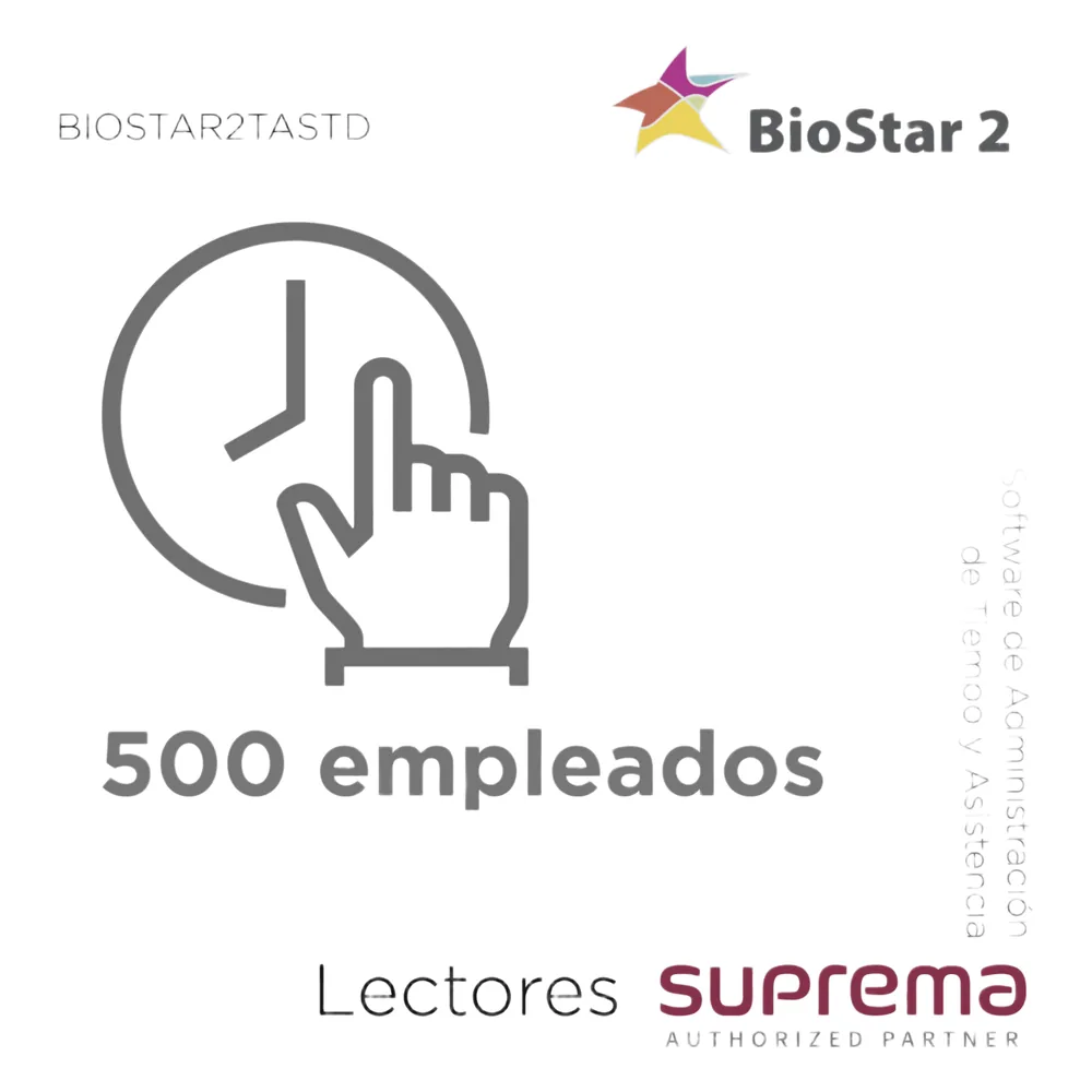 Software de Administración de Tiempo y Asistencia para 500 empleados, para Lectores SUPREMA