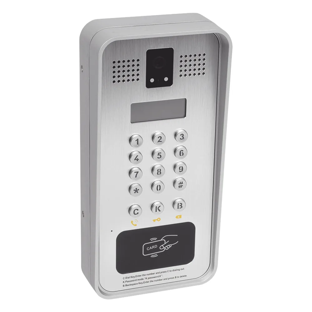 Video portero IP/SIP Con Cámara y pantalla LCD, 2 Relevadores Integrados (entrada y salida), Onvif y lector de tarjetas RFID, puerto WIEGAND (entrada).
