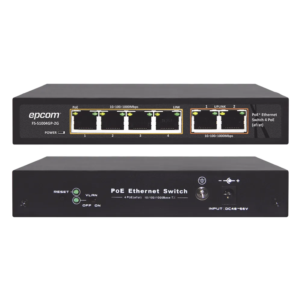Switch PoE / 100 Metros PoE / 4 puertos 802.3af /at 10/100/1000 Mbps + 2 puerto uplink
