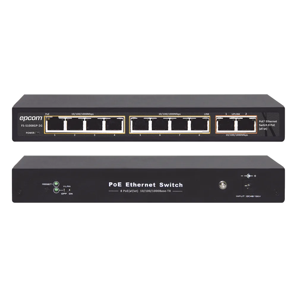 Switch PoE / 100 Metros PoE / 8 puertos 802.3af/at ( 132.5 W ) 10/100/1000Mbps + 2 puertos Uplink