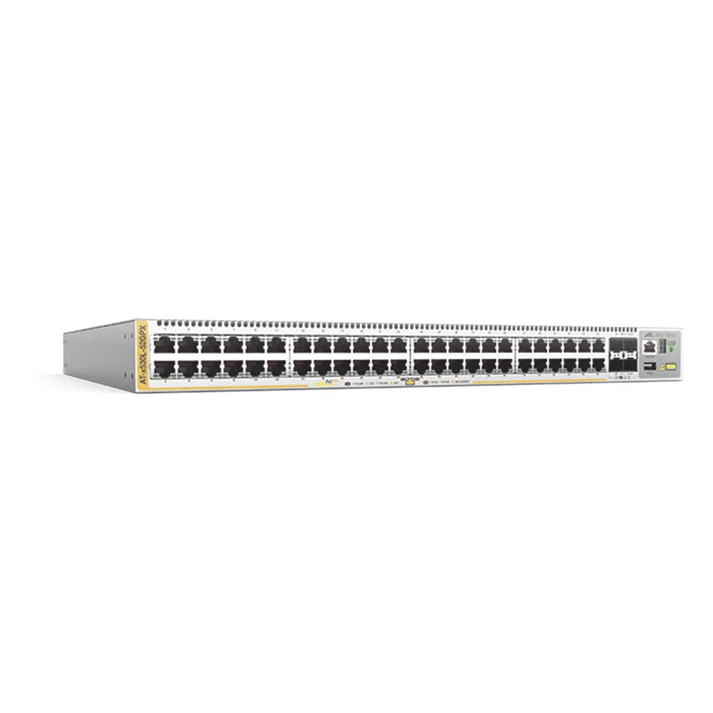 Switch PoE+ Stackeable Capa 3, 48 puertos 10/100/1000 Mbps + 4 puertos SFP+ 10 G, hasta 740 W, fuente redundante