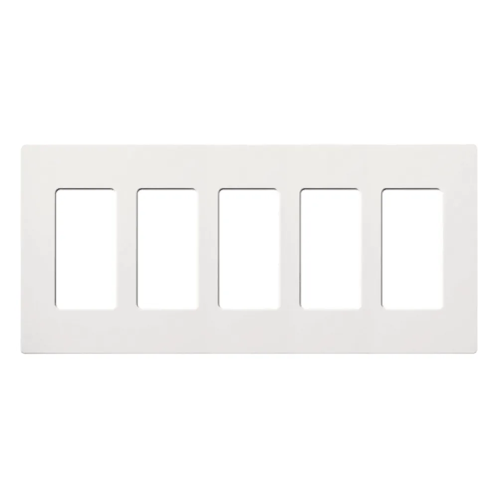 Placa de pared de 5 espacios sin tornillos, acabado satinado color Snow, para atenuadores e interruptores Maestro, Diva, Skylark y controles Pico