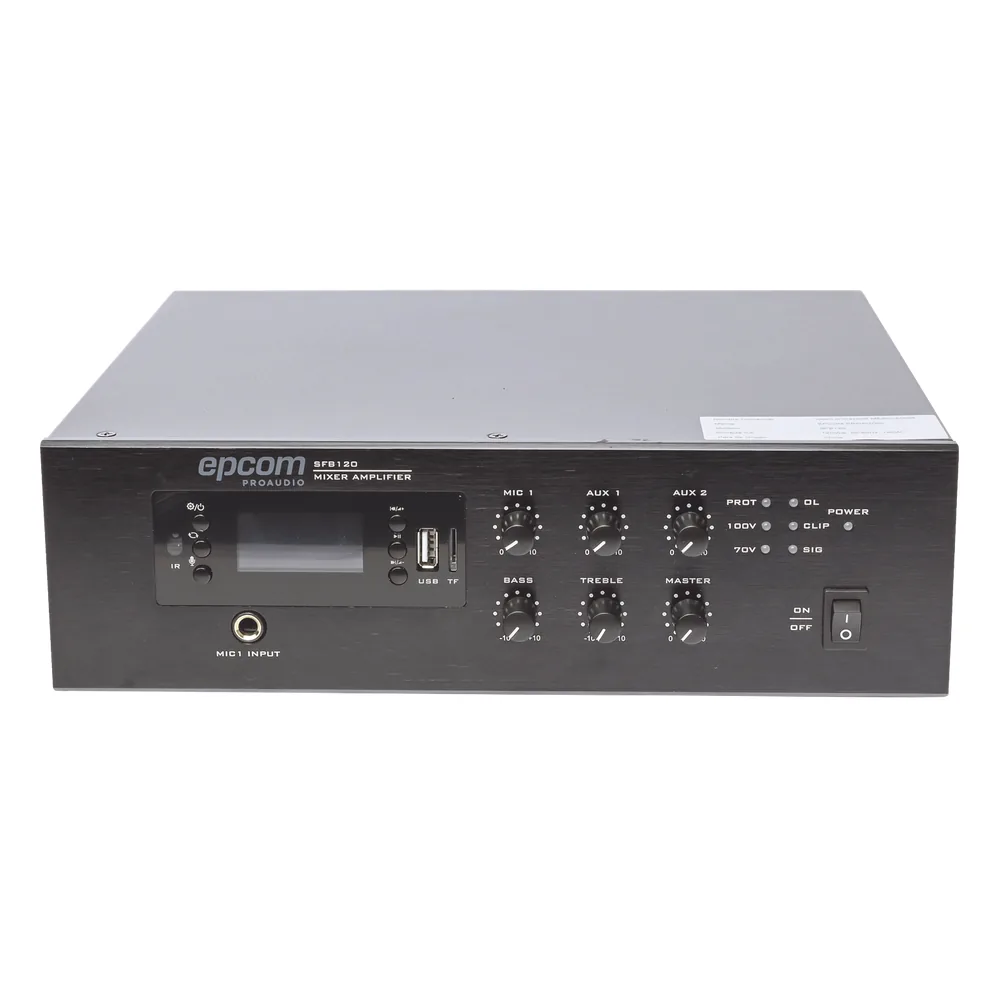 Mini Amplificador de Audio Mezclador | 120W RMS | Sistema 70/100V | MP3 | Tuner | Bluetooth | Musica ambiental y Voceo