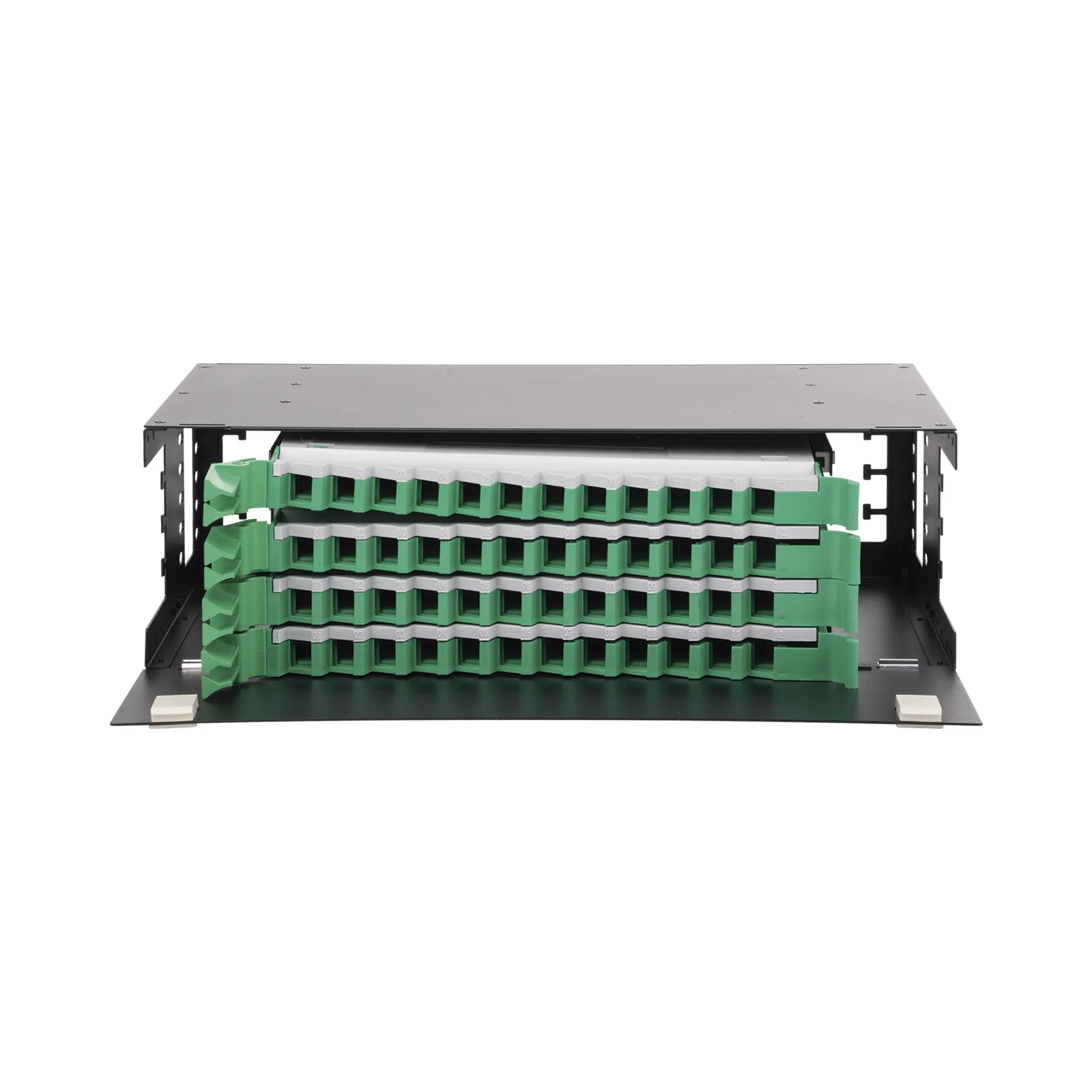 Distribuidor de Fibra Óptica con Bandejas Deslizables, Vacío, 19 Pulgadas (48.26 cm), Acepta 48 Adaptadores LC Duplex o LC Simplex o 48 SC Simplex, 3U
