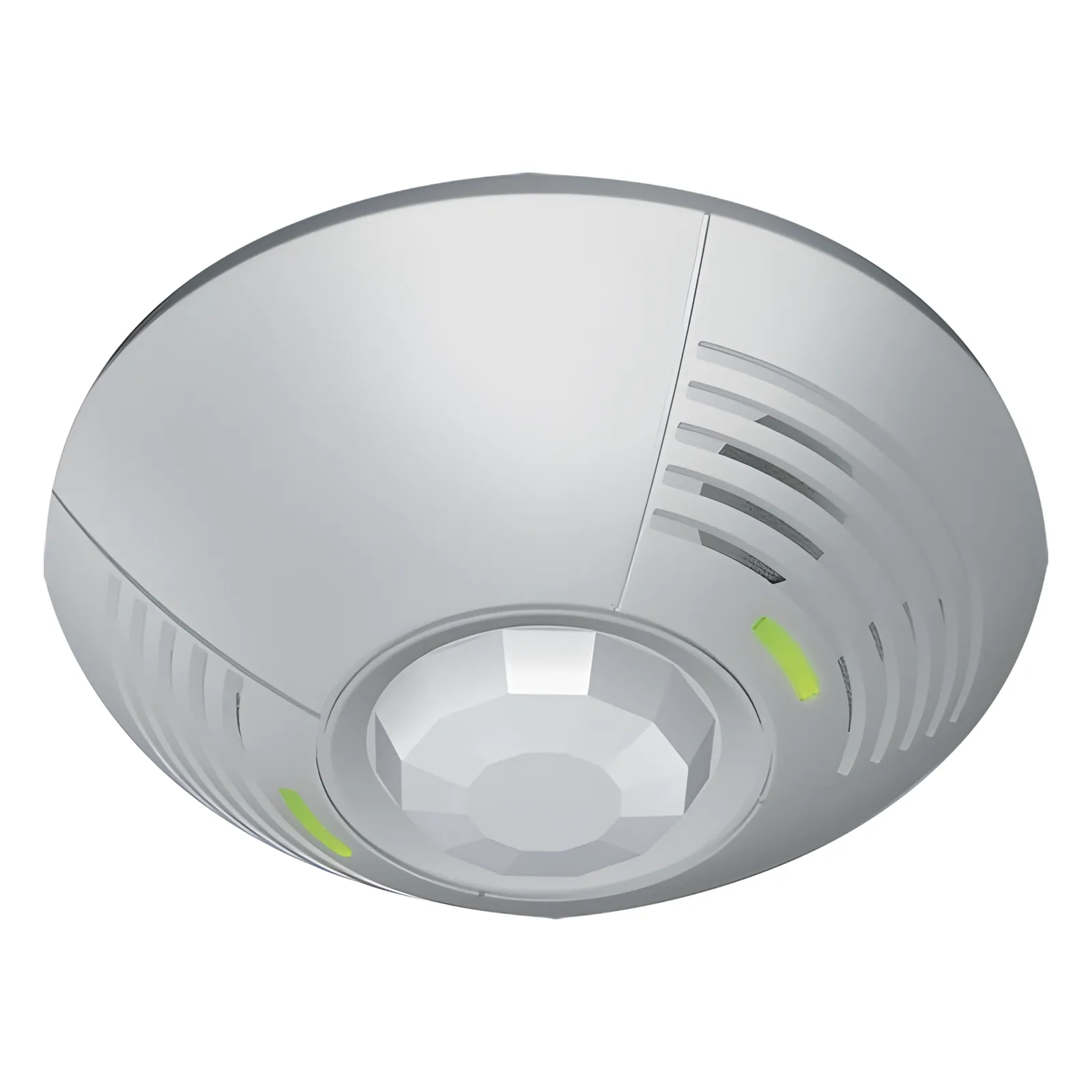 Sensor de ocupación de techo con doble tecnología ultrasónica e infrarroja, cobertura de 46 m² a 180 grados, relevador SPDT y fotocelda, integrable a sistemas Lutron