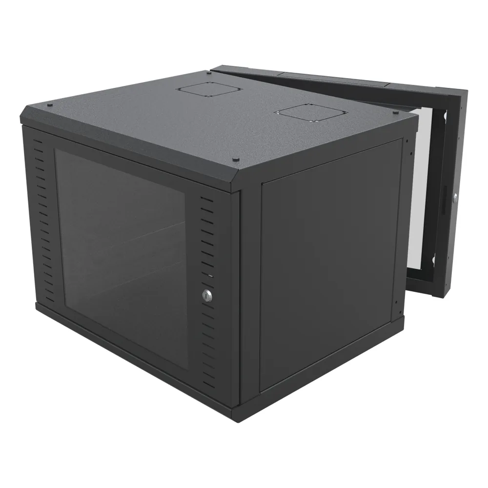 Gabinete Abatible de Pared (Con Marco Trasero) con Rack 19" de 12 Unidades. Ventana de Cristal Templado.
