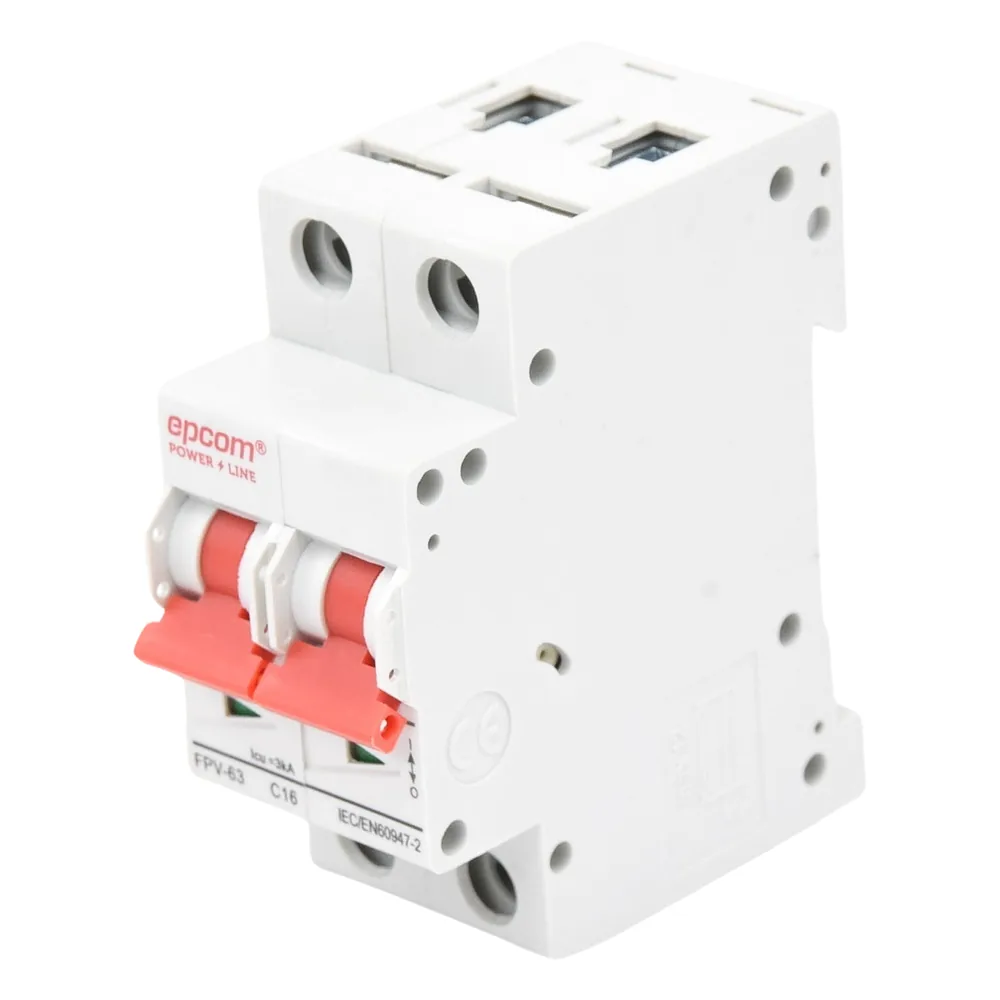 Protección Térmica/ Interruptor 2P, 16A, Corriente Directa 800 Vcc para Aplicación Fotovoltaica Montaje Riel DIN