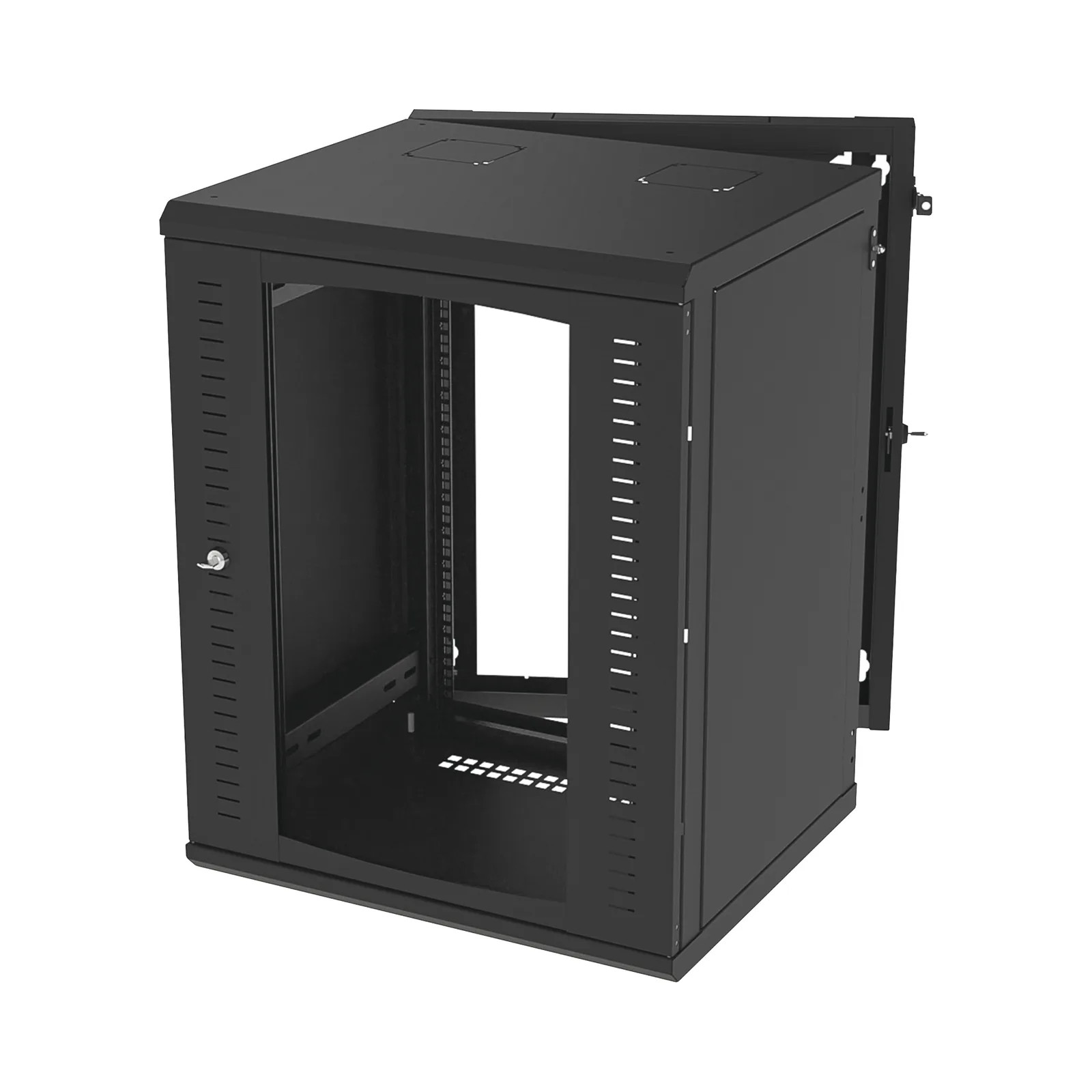 Gabinete Abatible de Pared (Con Marco Trasero) con Rack 19" de 16 Unidades. Ventana de Cristal Templado.