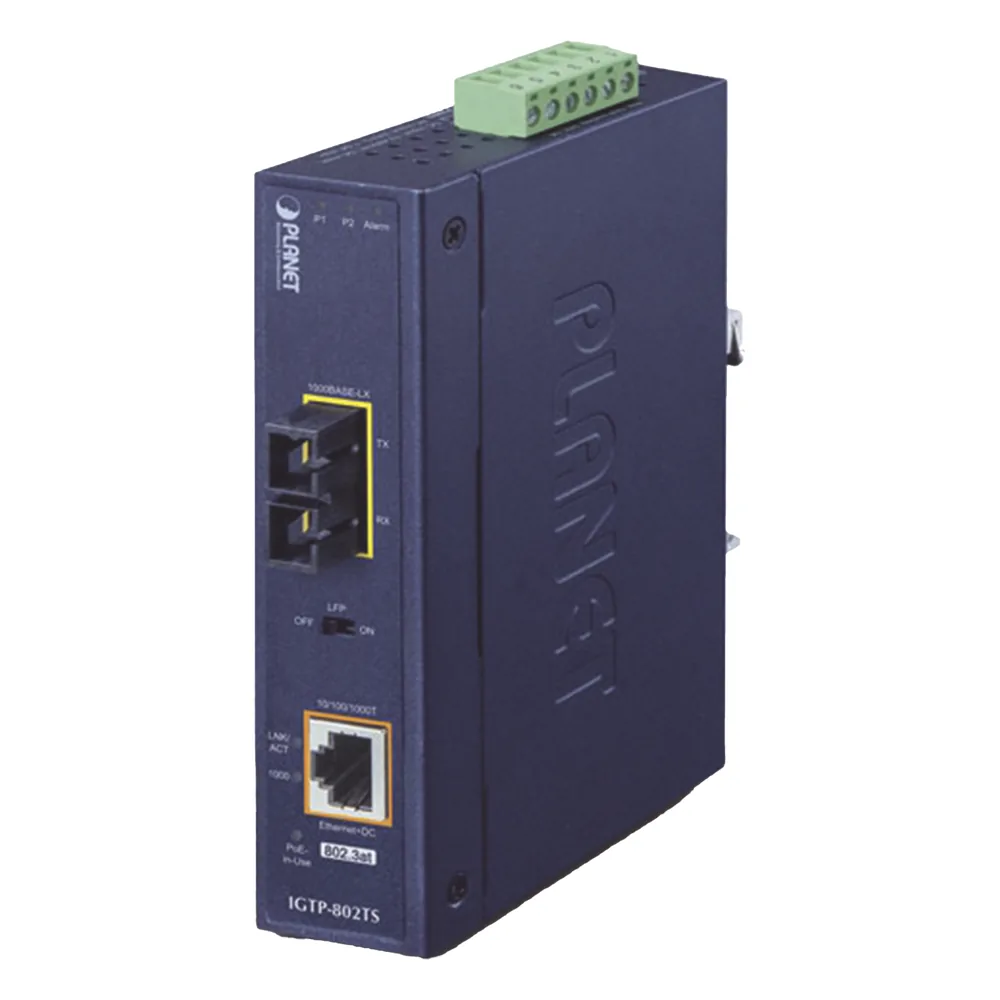 Convertidor de Medios Industrial PoE+ 1000BASE-LX a 10/100/1000BASE-T 802.3at (SC,SM) -20 km