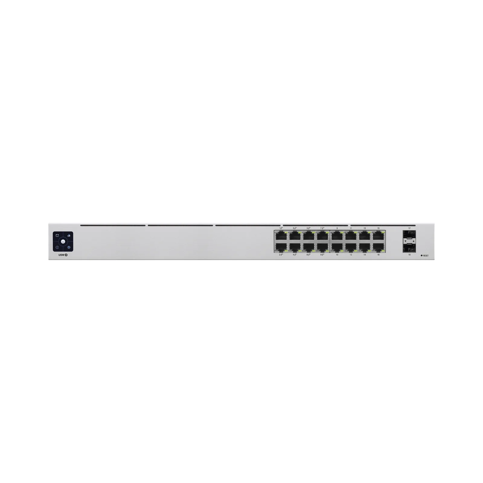 UniFi Switch USW-16-POE Gen2, Capa 2 de 16 puertos (8 puertos PoE 802.3af/at + 8 puertos Gigabit) + 2 puertos 1G SFP, 42W, pantalla informativa
