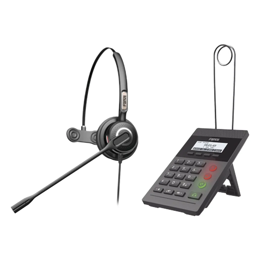 Kit Fanvil para Call Center incluye teléfono IP X2CP Y diadema HT201 y fuente de alimentación.