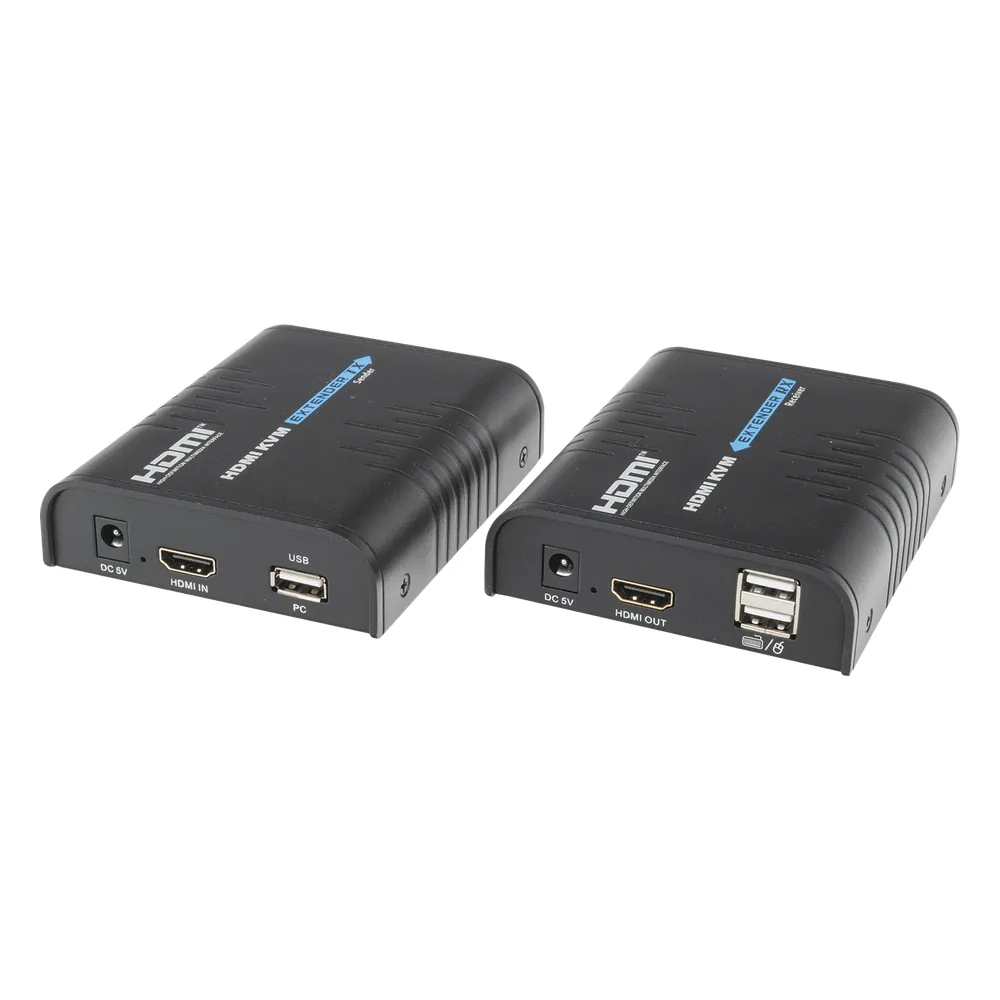 Kit extensor KVM (HDMI y USB) hasta 120 metros / Resolución 1080P @ 60 Hz/ Soporta Cables de red STP y UTP CAT5/5E/6 / HDMI 1.3 / HDCP 1.2 / PCM / Transmite el Video, Mouse, Teclado y Controla tu DVR vía USB a distancia