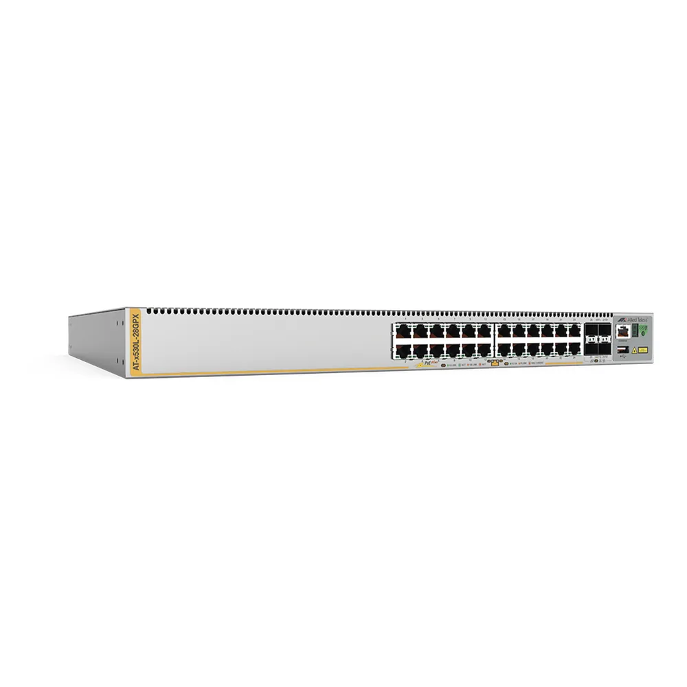 Switch Inteligente Empresarial para Distribución, PoE+, Stackable, Capa 3, 24 puertos Gbps + 4 puertos SFP+ 10 G, 740 W, Doble fuente PSU, Serie x530L