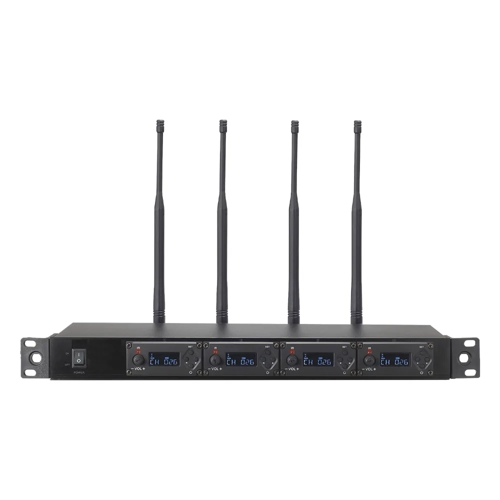 Receptor UHF para 4 micrófonos inalámbricos / Pantalla LCD de cristal liquido