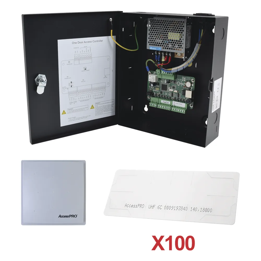 Kit para automatizar 1 ACCESO VEHICULAR con STICKERS en Parabrisas de vehiculos / Incluye Panel, lector y 100 stickers / Software IVMS4200 incluido