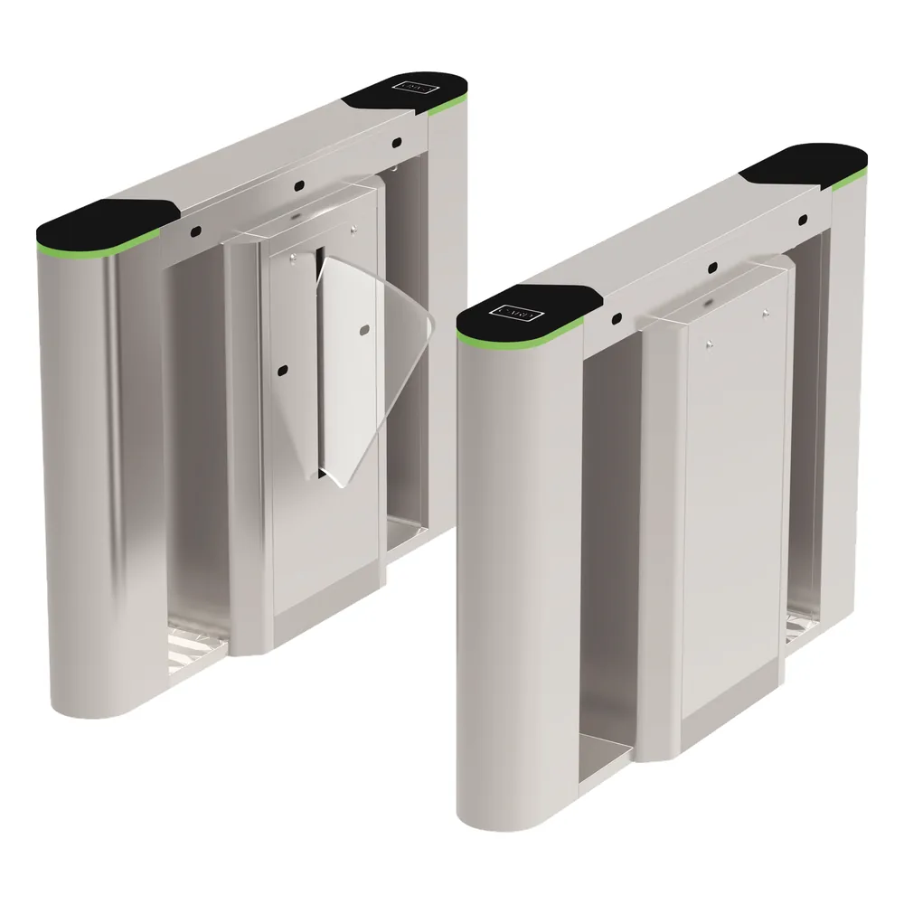 Puerta de cortesía tipo FLAP bidireccional / 30 personas por minuto / Acabado de Lujo / Apertura en 1 segundo / Acero inoxidable / Indicadores LED / Alarma por acceso denegado