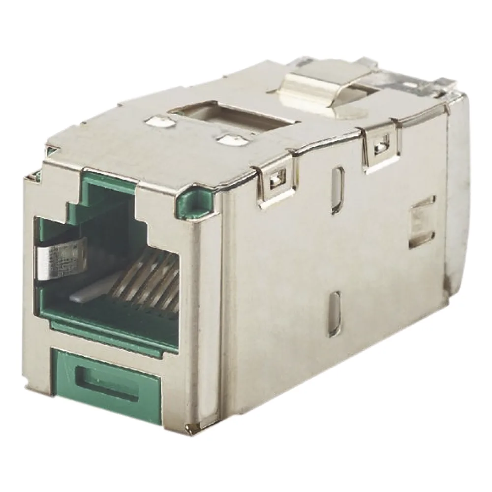 Conector Jack RJ45 Blindado, Estilo TG, Mini-Com, Categoría 6A, de 8 Posiciones y 8 Cables, Color Verde