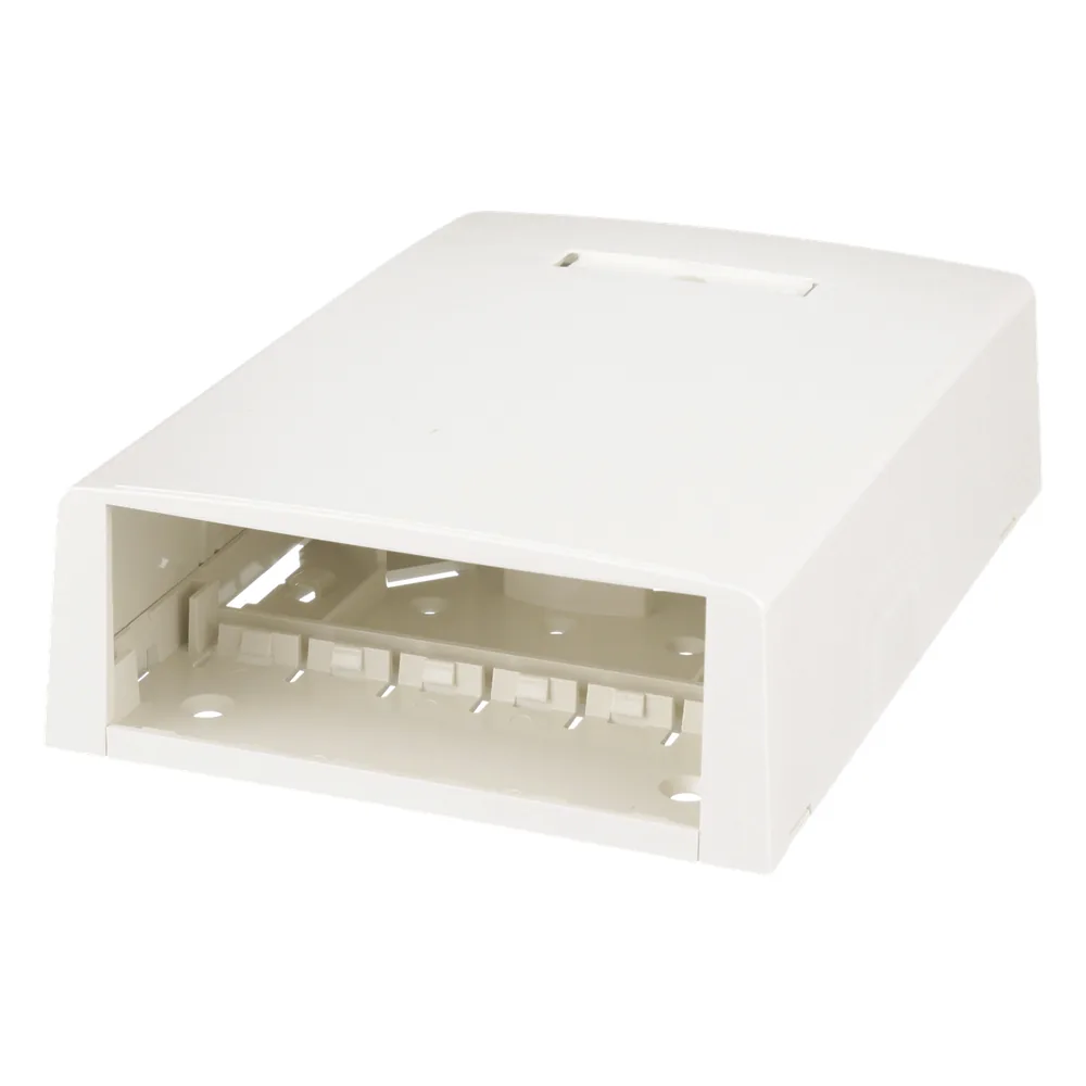 Caja de Montaje en Superficie, con Accesorio para Resguardo de Fibra Óptica, para 12 Módulos Mini-Com, Color Blanco Mate