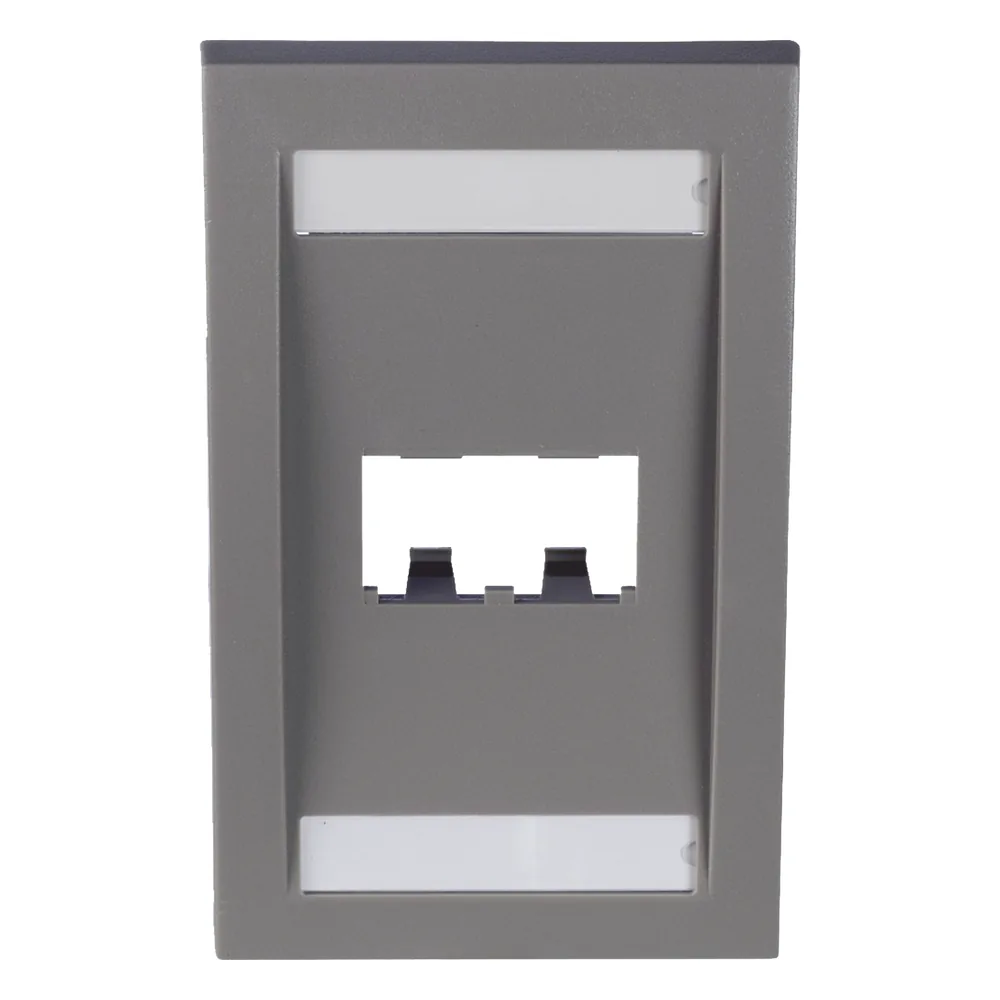 Placa de Pared Vertical Ejecutiva, Salida Para 2 Puertos Mini-Com, Con Espacios Para Etiquetas, Color Gris