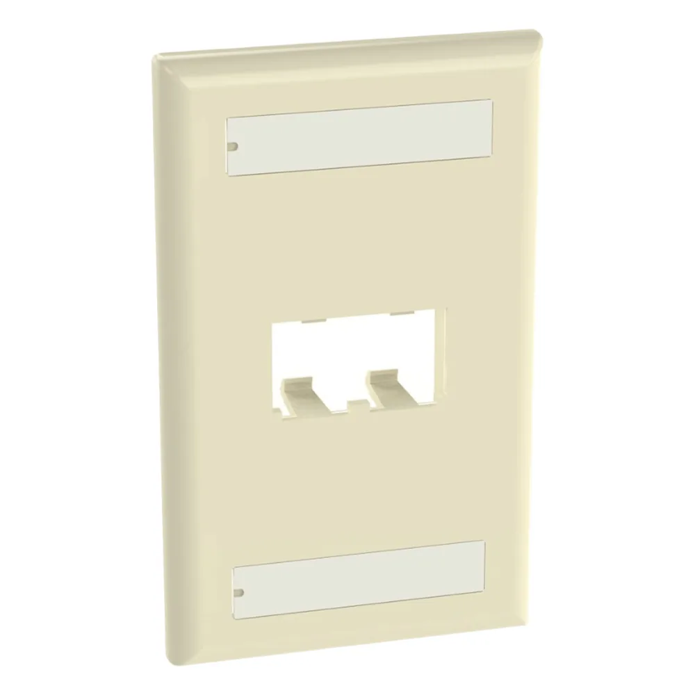 Placa de Pared Vertical Clásica, Salida Para 2 Puertos Mini-Com, Con Espacios Para Etiquetas, Color Marfil