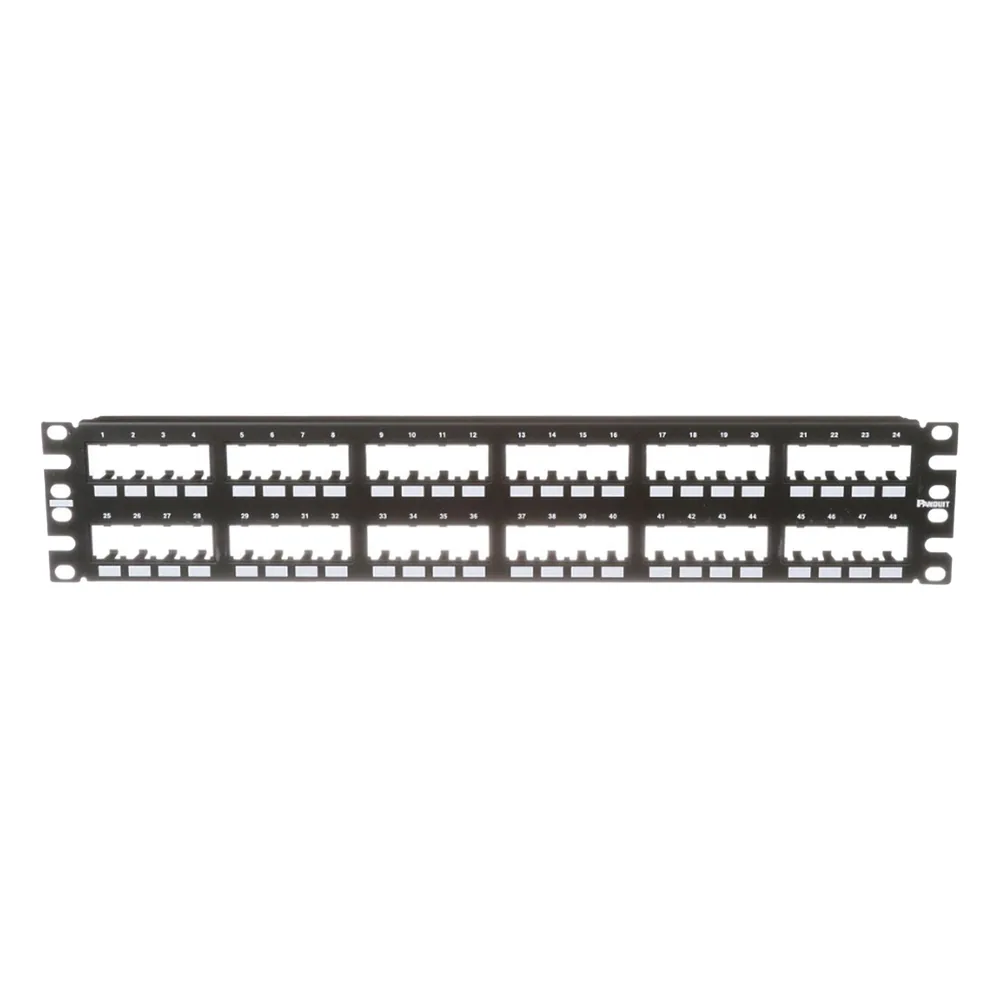 Panel de Parcheo Modular Mini-Com (Sin Conectores), Plano de Instalación al Ras, Sin Blindaje, de 48 Puertos, 2UR