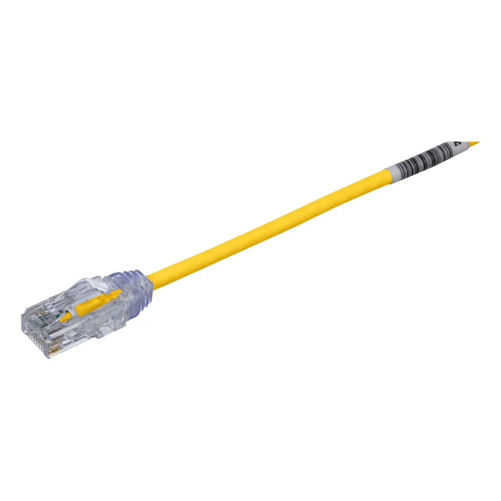 Cable de Parcheo TX6, UTP Cat6, Diámetro Reducido (28AWG), Color Amarillo, 20 cm (7.87 pulgadas)