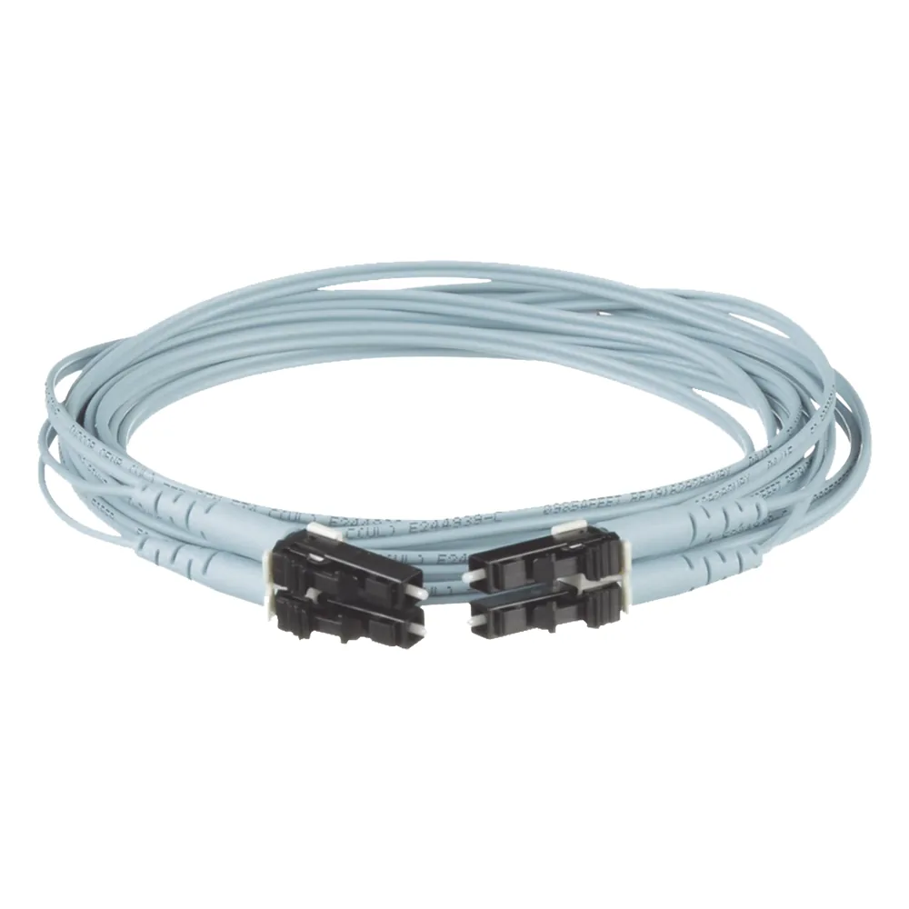 Jumper de Fibra Optica Multimodo 50/125 OM3, LC-LC Duplex, OFNR (Riser), Color Aqua, 7 Metros (22.97 Pies)