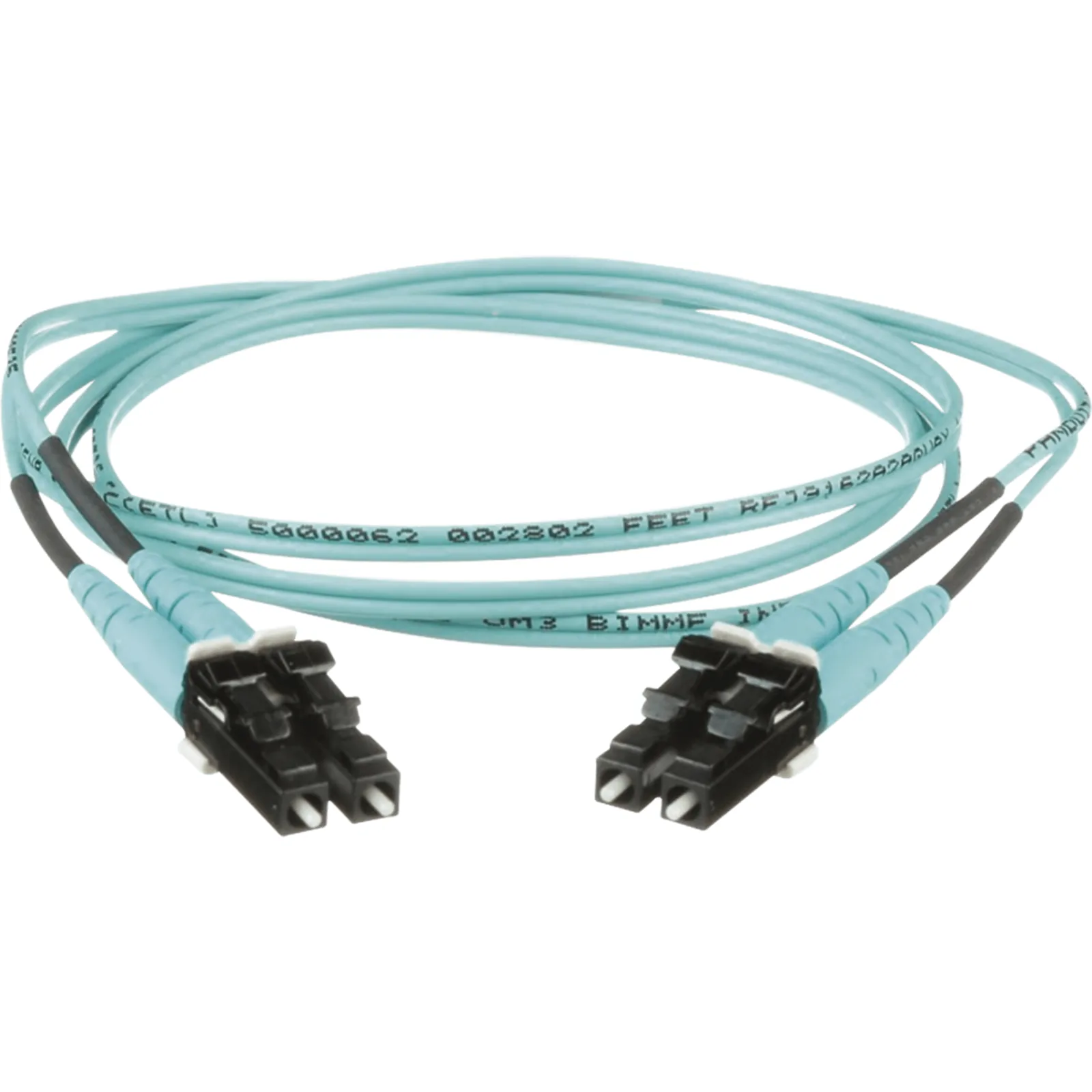 Jumper de Fibra Optica Multimodo 50/125 OM3, LC-LC Duplex, OFNR (Riser), Color Aqua, 35 Metros (114.83 Pies)