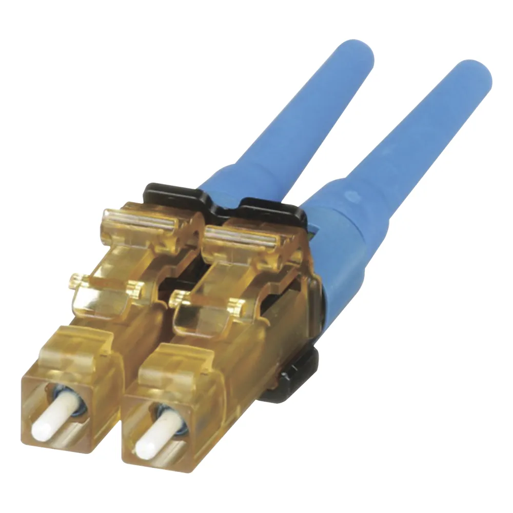 Conector de Fibra Óptica LC Duplex OptiCam, Monomodo 9/125 OS2, Pre-pulido, Color Azul