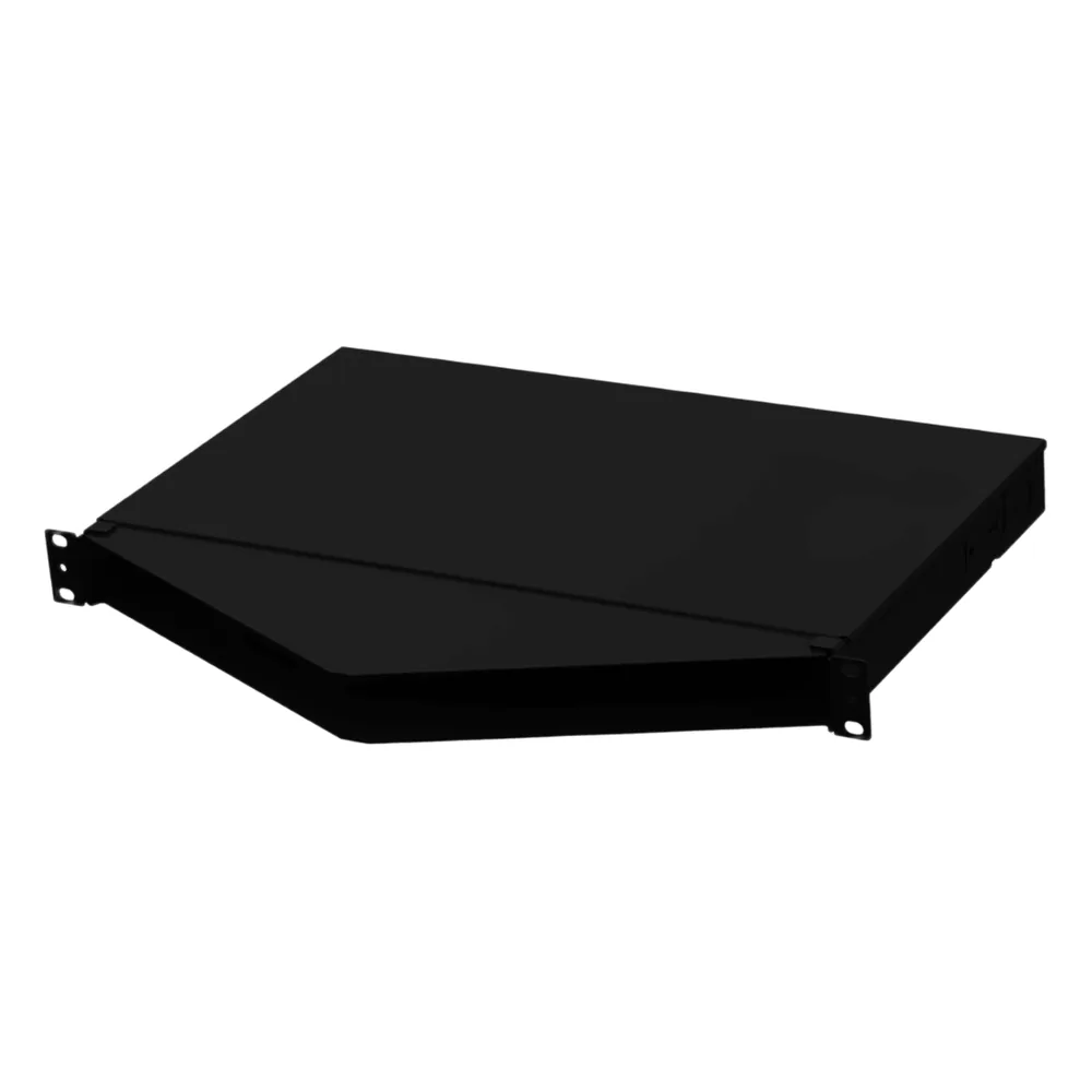 Panel de Distribución de Fibra Óptica, Acepta 4 Casetes QuickNet o Placas FAP/FMP con Panel CFAPPBL1A (No Incluido), Bandeja Fija, Angulado, Hasta 96 Fibras, Color Negro, 1UR