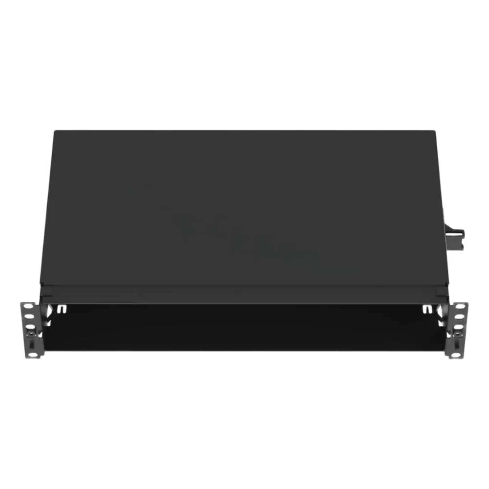 Panel de Distribución de Fibra Óptica, Acepta 8 Casetes QuickNet o Placas FAP/FMP con Panel CFAPPBL2 (No Incluido), Bandeja Fija, Hasta 192 Fibras, Color Negro, 2UR