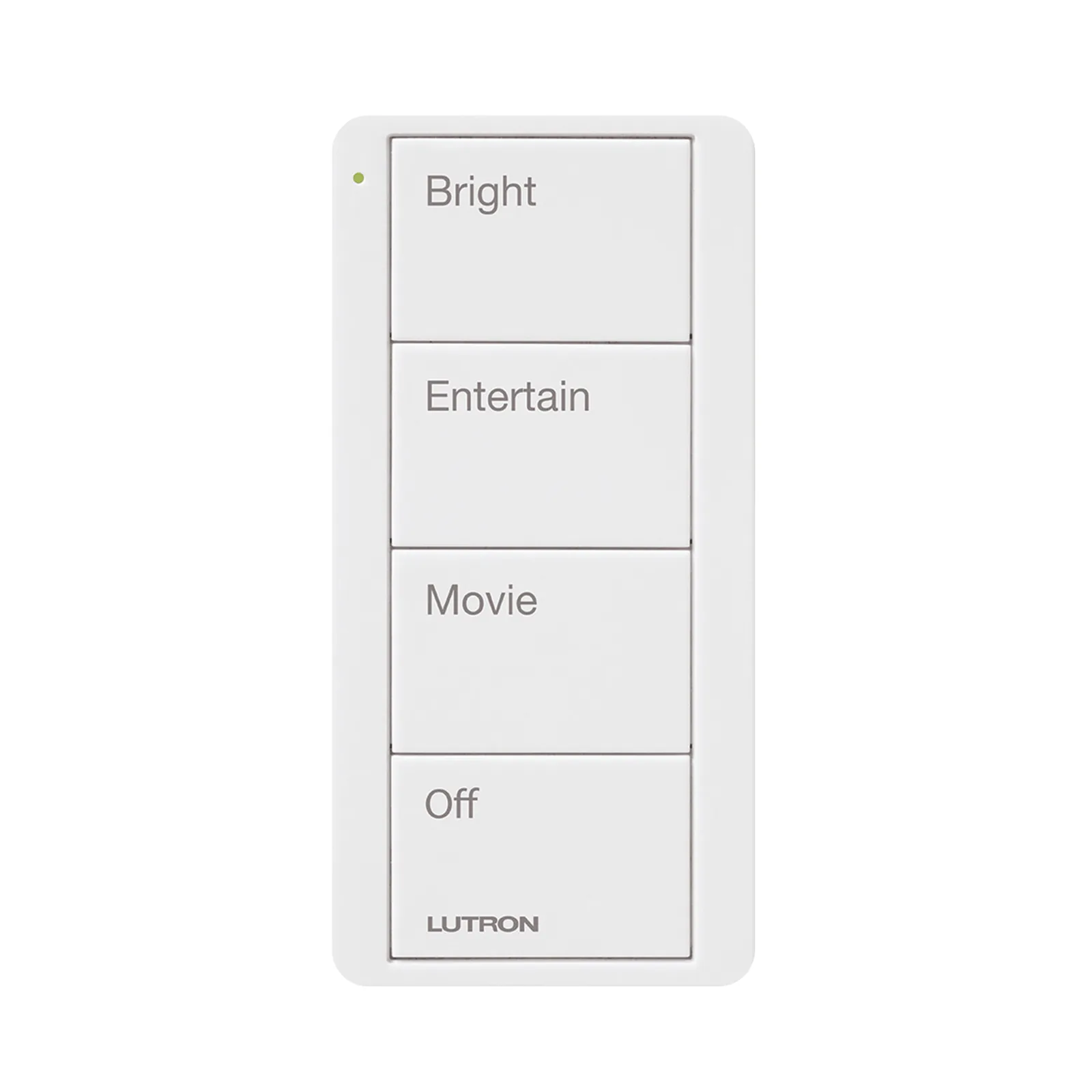 Control Pico inalámbrico de 4 botones con escenas grabadas para sala (Bright, Entertain, Movie y Off), compatible con Caseta Wireless y RA2 Select, blanco brillante