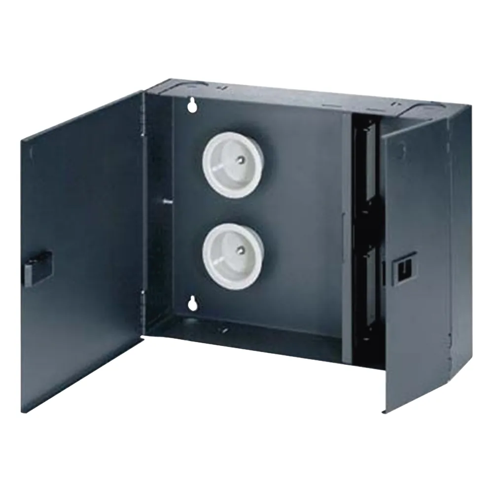 Caja de Conexión de Fibra Óptica, Para Montaje en Pared, Acepta 4 Placas Acopladoras FAP o FMP, Hasta 96 Fibras, Color Negro