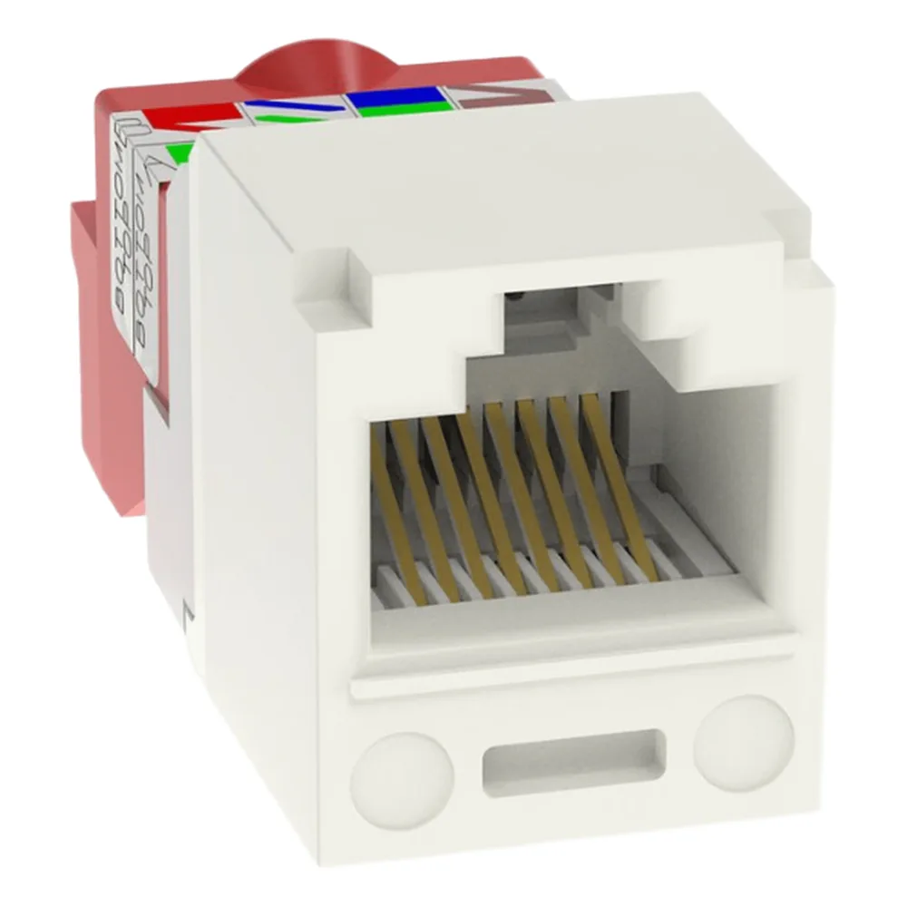 Conector Jack RJ45 Estilo T, Mini-Com, Categoría 5e, de 8 posiciones y 8 cables, Color Blanco Mate