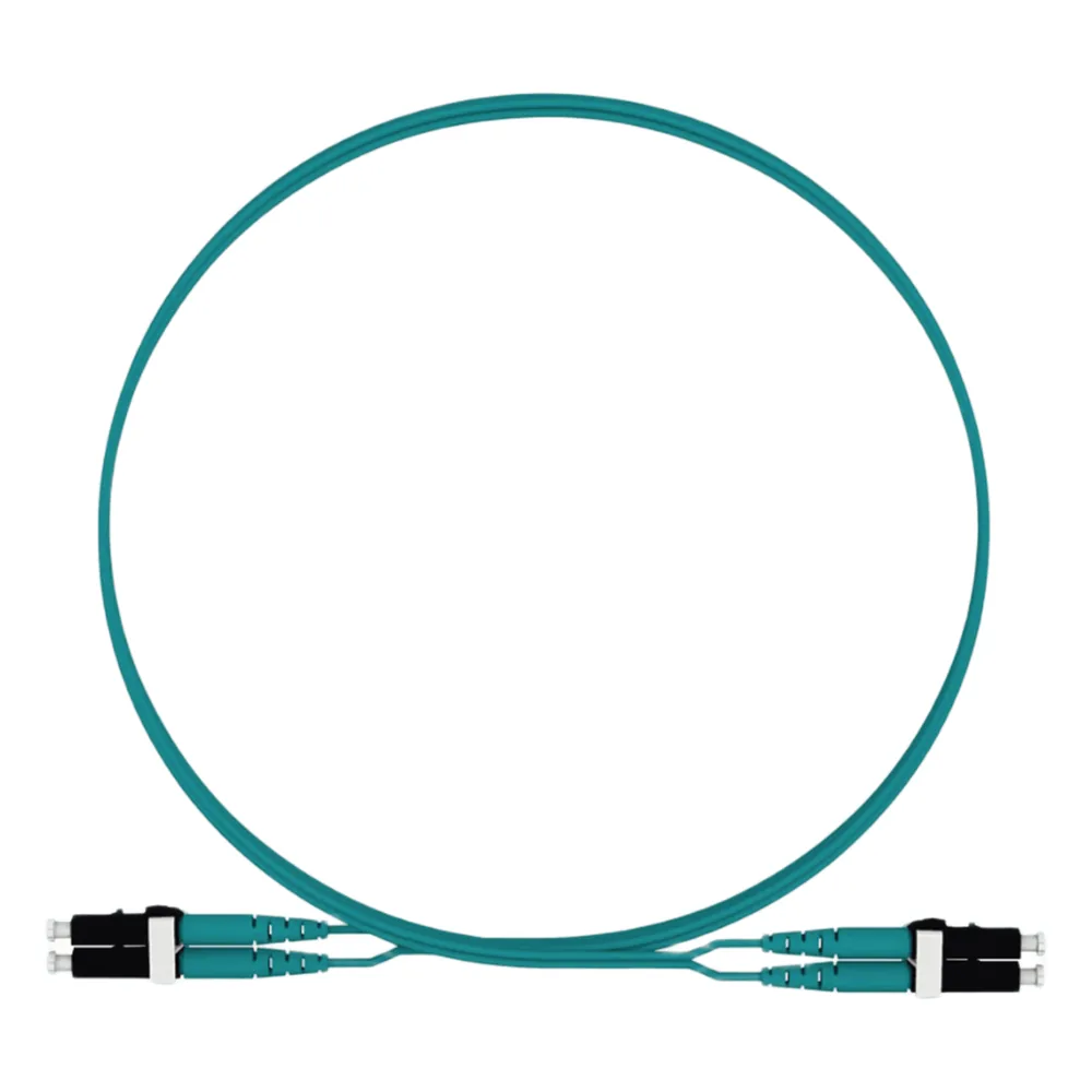 Jumper de Fibra Optica Multimodo 50/125 OM4, LC-LC Duplex, LSZH, Color Aqua, 2 Metros (6.56 Pies)