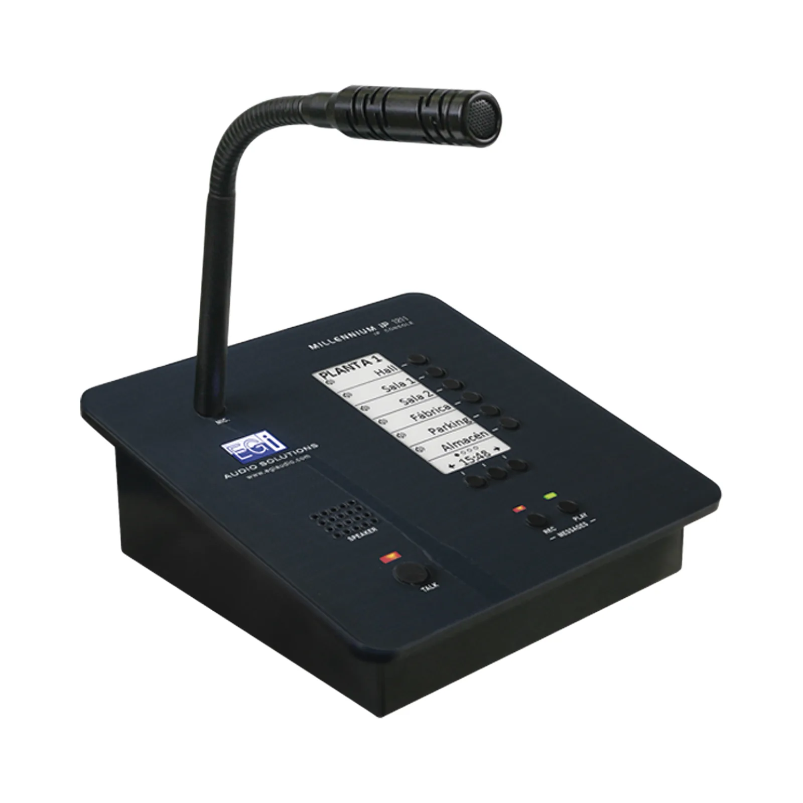 CONSOLA DE AVISOS MULTIZONA IP CON DISPLAY, MICRÓFONO Y GRABADOR DE MENSAJES