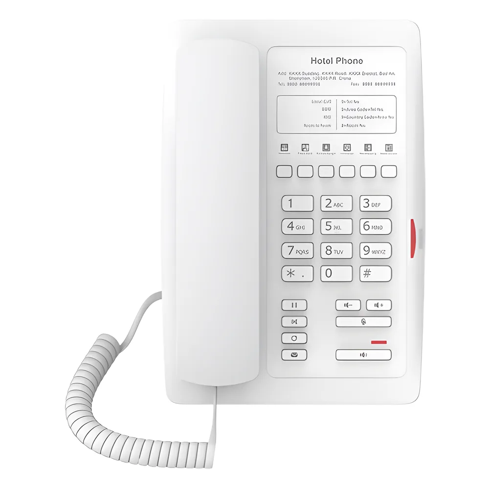 Teléfono IP para Hotelería, profesional con 6 teclas programables para servicio rápido (Hotline), plantilla personalizable con PoE