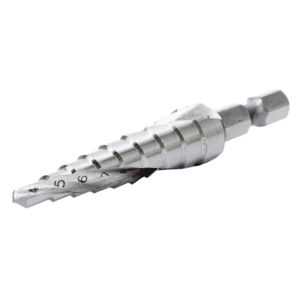 Broca escalonada espiral de hss 4-12 mm, zanco de 1/4" hexagonal, blister con una pieza.
