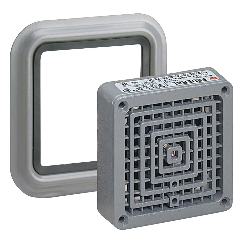 Bocina Electromecánica / Modelo 350 Vibratone / Montaje en Panel Resistente a la Intemperie / Modelo TR / 4.060 in x 3.375 in (103.1 mm x 85.7 mm) / 4 Orificios de Montaje / Exterior IP / Alerta Sonora Efectiva