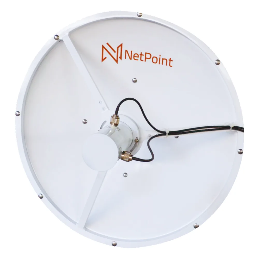 Antena blindada de alto rendimiento de 2 ft, 3.3-3.9 GHz, Ganancia 26 dBi, Conectores N-hembra.