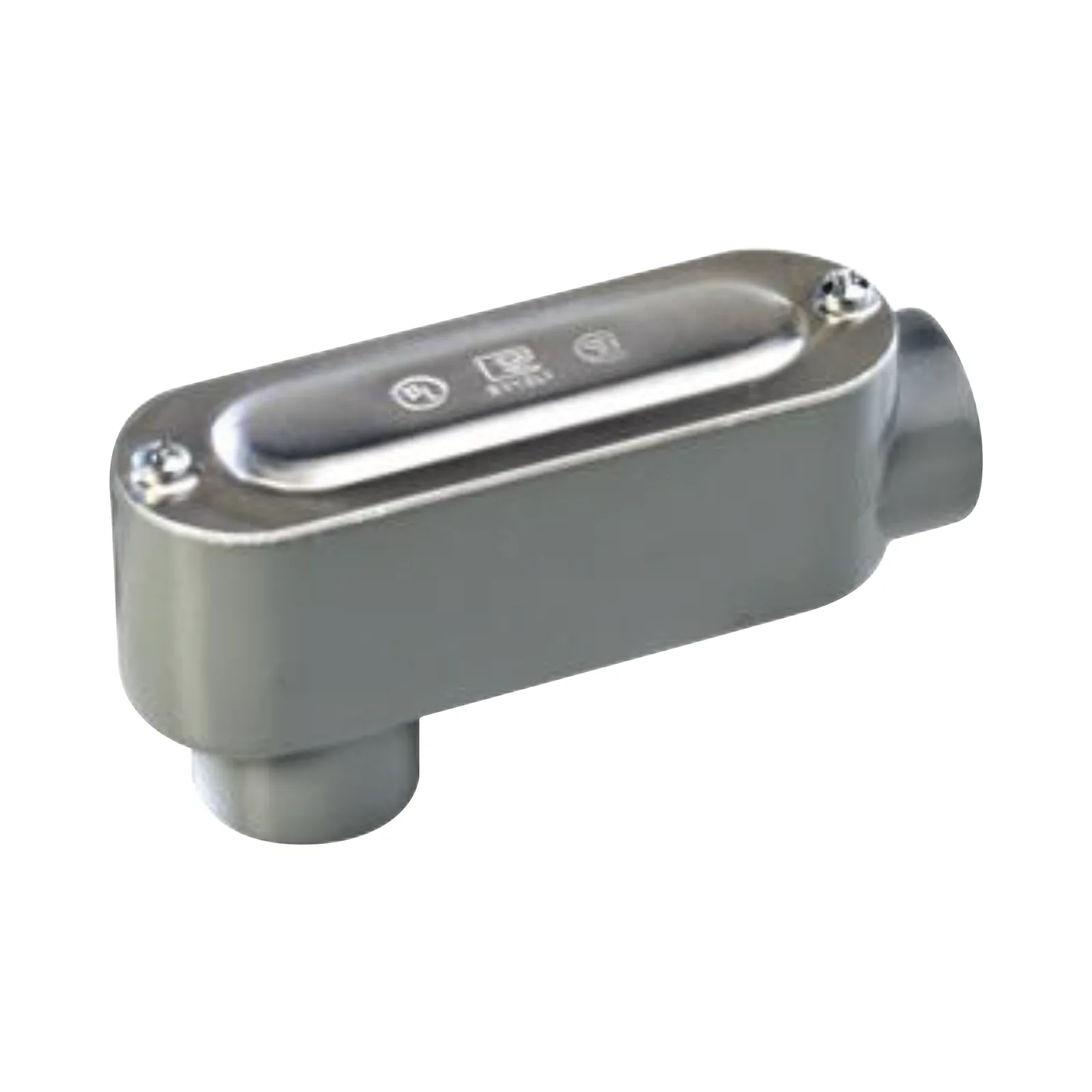 Caja oval roscada tipo LB de 2 1/2" corta (63.5 mm) incluye tapa y tornillos.