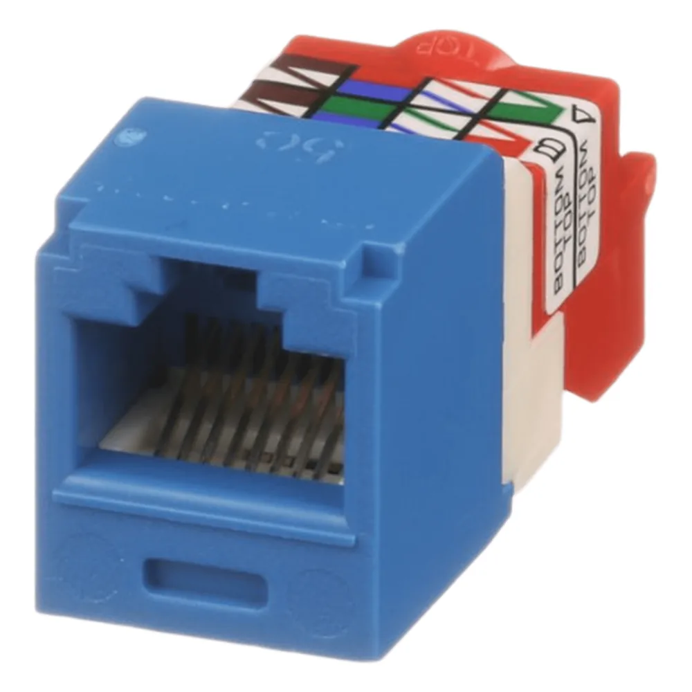 Conector Jack RJ45 Estilo T, Mini-Com, Categoría 5e, de 8 posiciones y 8 cables, Color Azul
